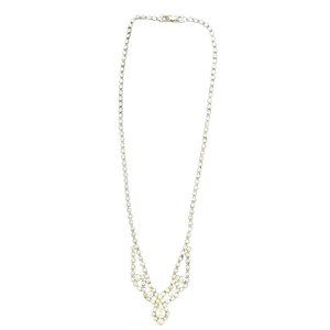 Vintage Rhinestone Necklace Pear Drop Round Clear Silver Tone 1950s 17 inches